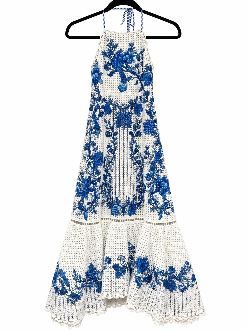 EUC// Farm Rio halter nature eyelet midi dress
